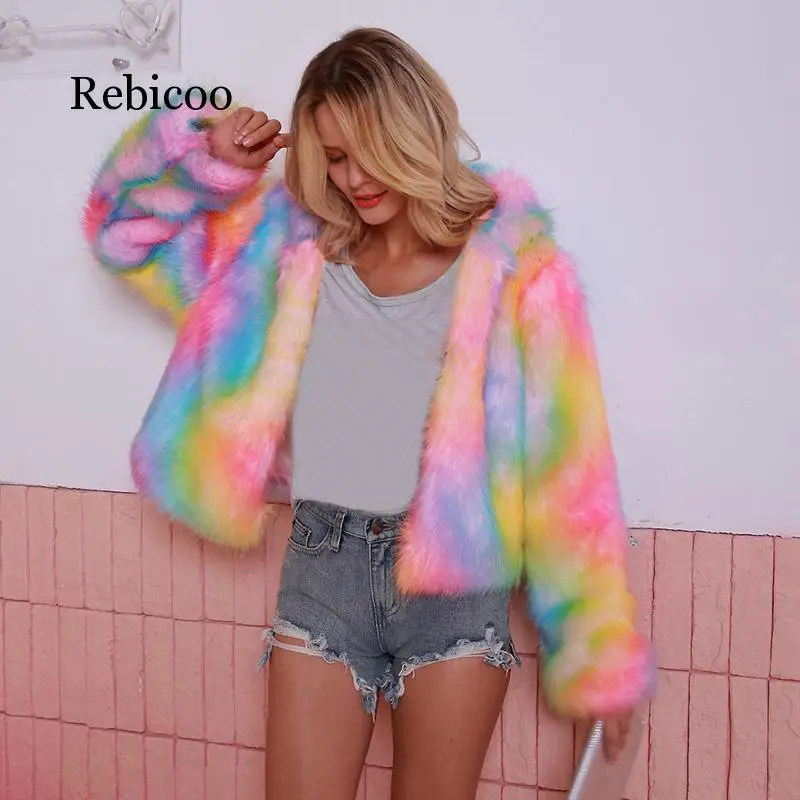 fluffy rainbow coat