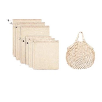 

JEYL 7Pcs Reusable Produce Bags,Cotton Muslin Bags with Drawstring Bonus Reusable Grocery Bag for Shopping & Storage, ECO-Friend