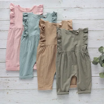 

New Cotton Romper Sleeveless Climbing Clothing For Lotus Leaf Side Babies And Young Children In Summer Of 2020 Toddler Romper
