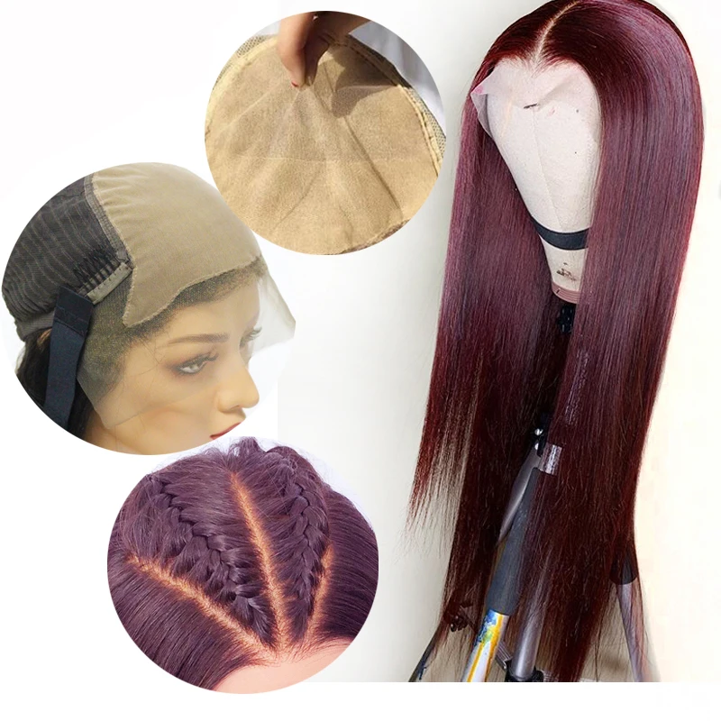 

Burgundy 13x6 PrePlucked Transparent Hd Lace Wig Red Fake Scalp Lace Wig Deep Part 99J Undetectable Brazilian Remy Wig For Women