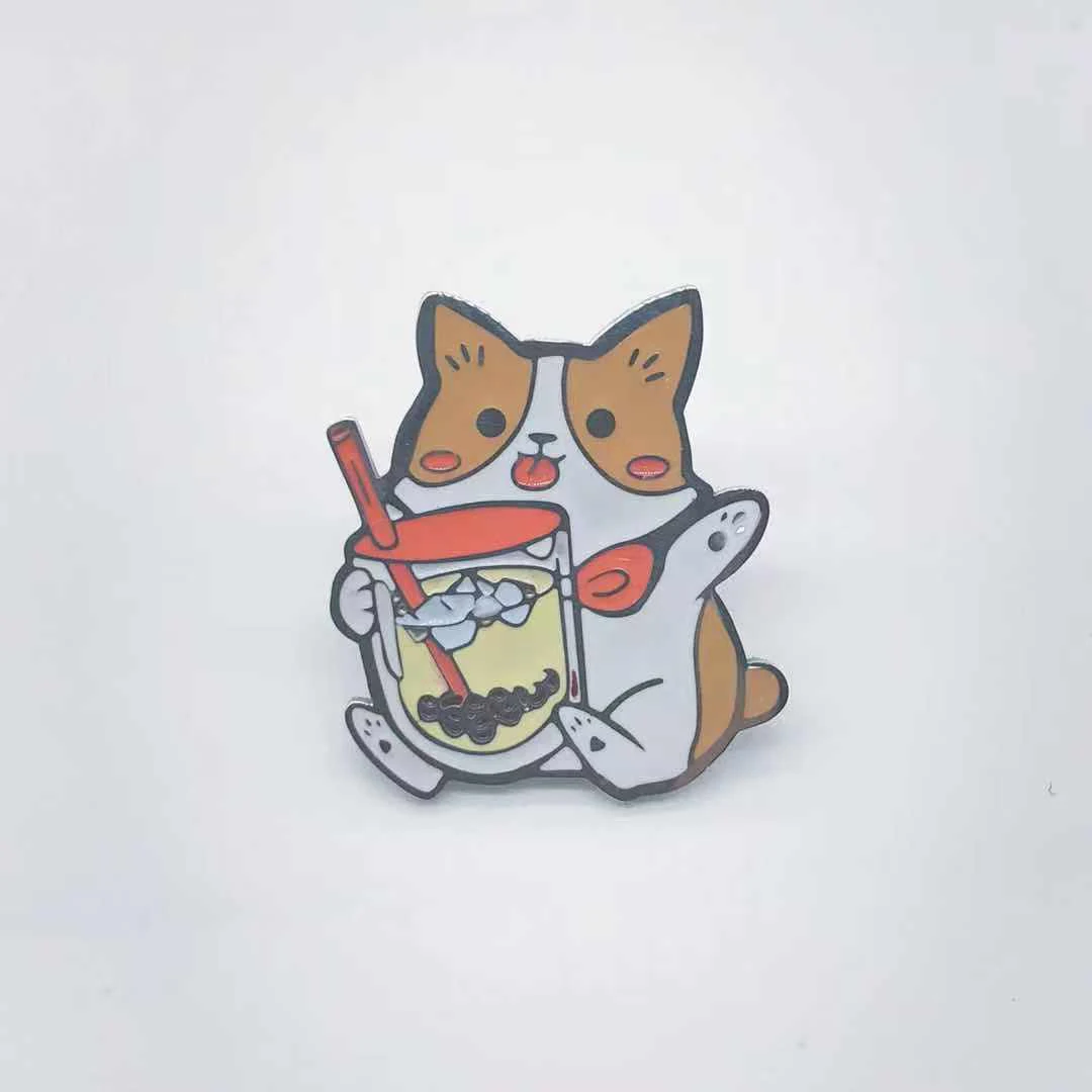 

Hard Enamel Pin Bubble Tea Dog Stainless Steel Enamel Pin Brooch