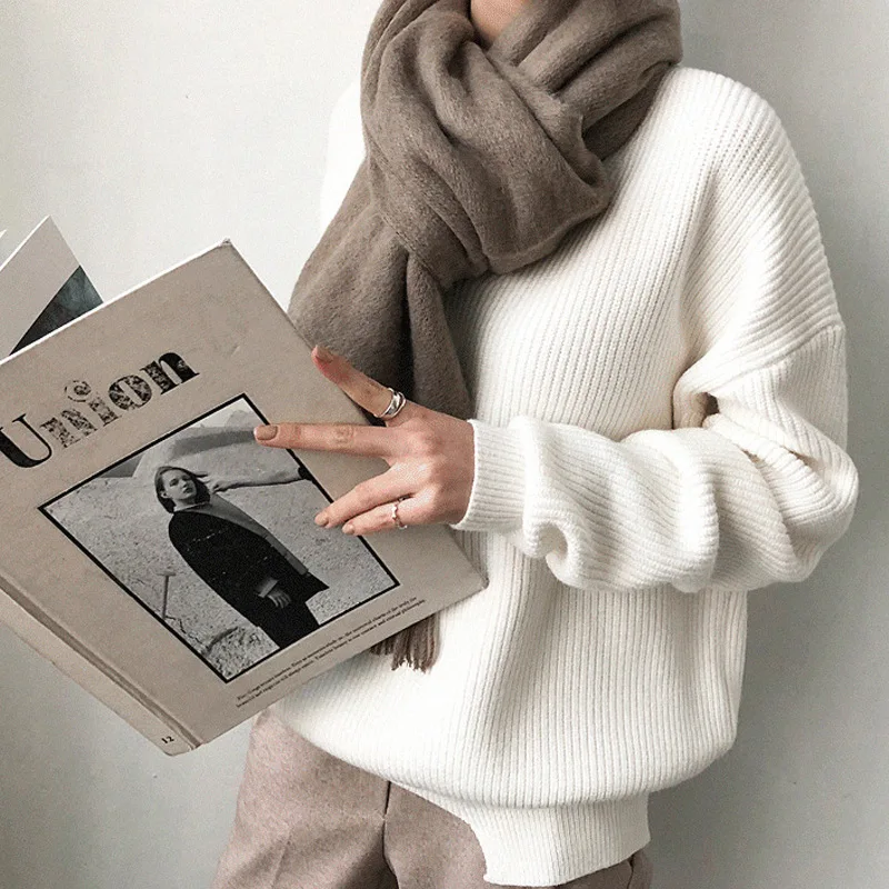 Women's Sweater Knitted Jacket V-neck Vintage White Long Sleeve Pullovers Tops Sweaters Ropa Mujer Pull Femme Jersey Mujer C8349