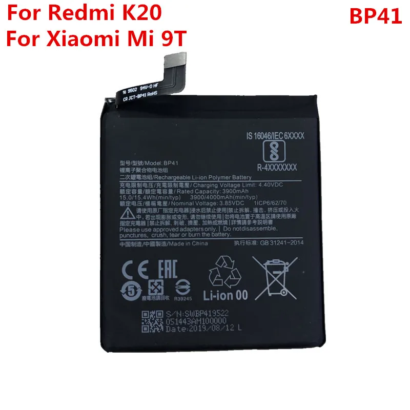 Аккумулятор mi 9T для Xiao mi Red mi K20/mi 9T 3900mAh BP41 сменный литий-ионный полимерный аккумулятор для телефона запасные части