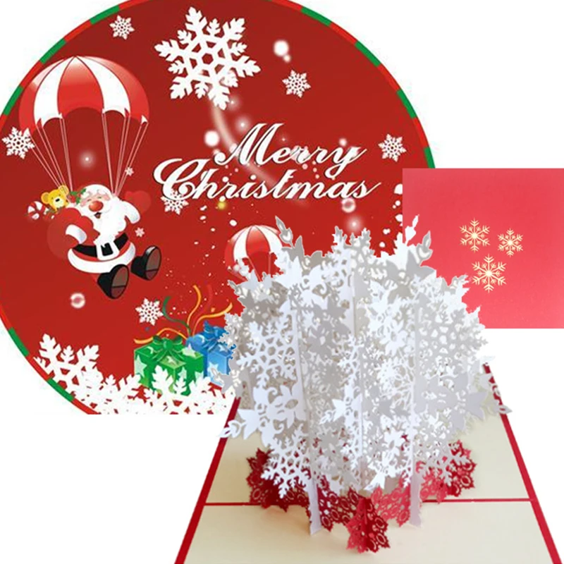 Christmas Greeting Card White Snow 3D Christmas Handmade Paper Carved Hollow DIY Greeting Cards HF