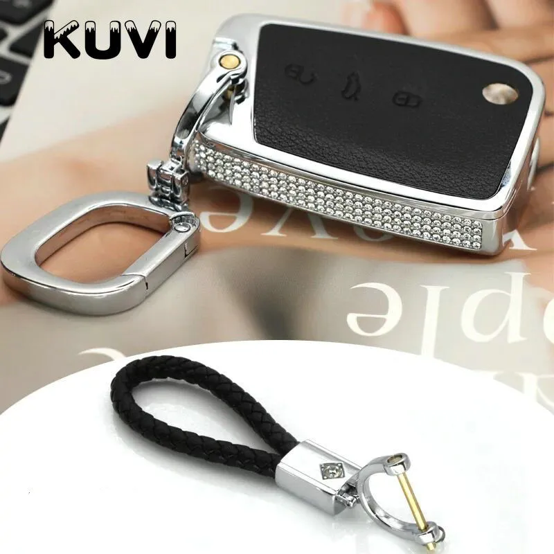 black with keychain2 Сплав кожаный чехол для ключей автомобиля чехол для Volkswagen VW Golf 7 mk7 сиденье Ibiza Leon FR 2 Altea Aztec для Skoda Octavia - Название цвета: black with keychain2