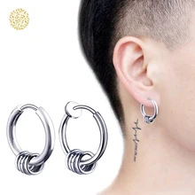 

1Pc Men Round Titanium Steel Earrings Men's Jewelry Accessories Hipster Rock Style Punk Circle Earrings DWH5
