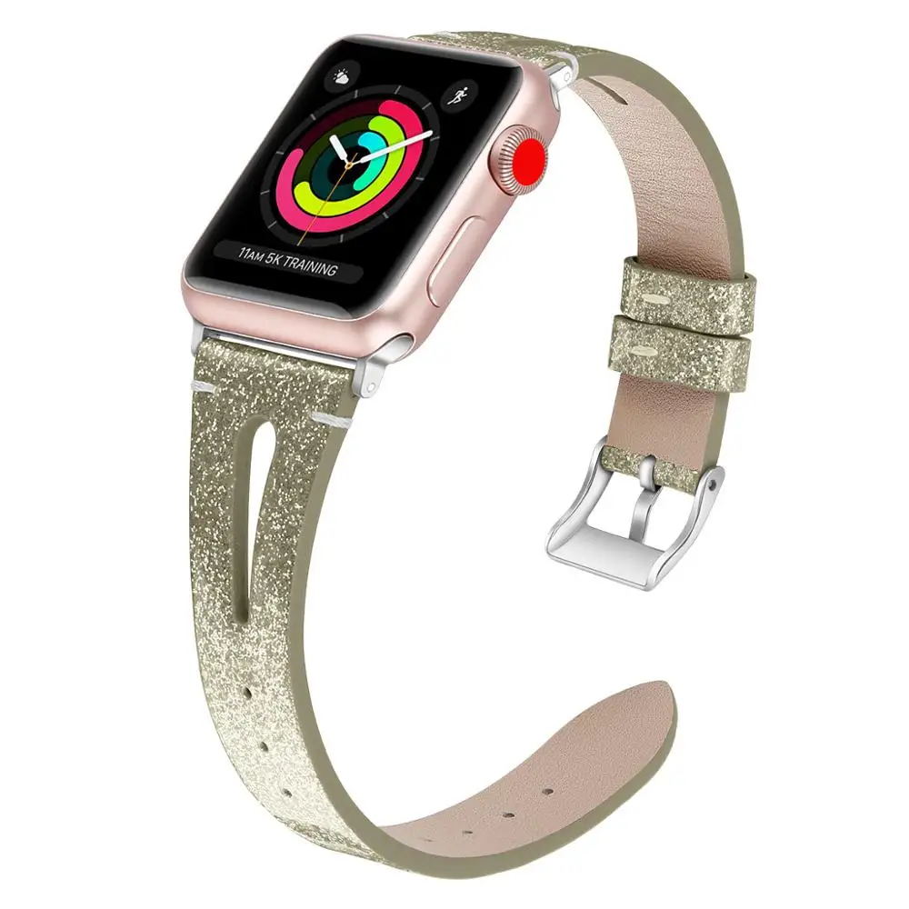 Ремешок из коровьей кожи для Apple Watch Band Series 5 4 3 2 1 блестящий браслет iWatch 40/44/38/42 мм
