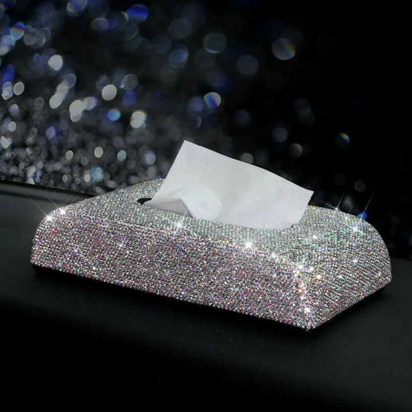 Silver Bling Lady Кристалл бриллиант Стразы Авто Коробка для салфеток полотенце чехол - Название цвета: Silver