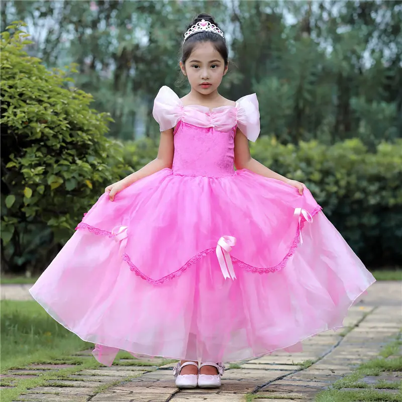 Новое платье принцессы Белль для девочек; карнавальный костюм; праздничная одежда на день рождения; детское длинное платье на Хэллоуин; Костюм Золушки Софии - Цвет: Розовый