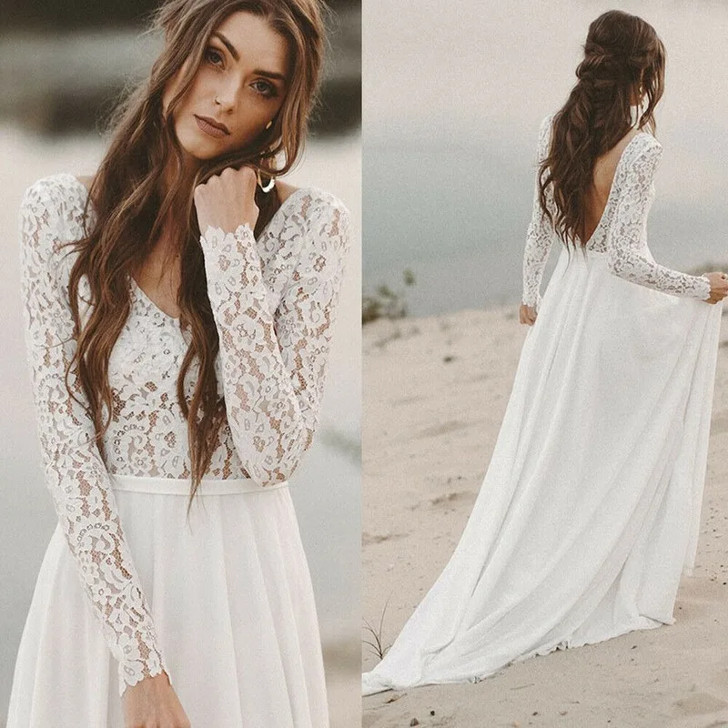 Robe De Mariee богемное пляжное свадебное платье с длинным рукавом ТРАПЕЦИЕВИДНОЕ