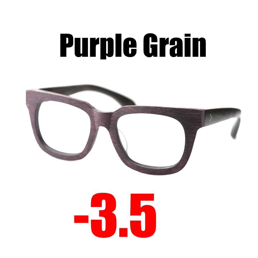 Purple -3.5 SOOLALA Настоящие Деревянные-от 0,5 до 4,0 анти-синие оптические очки по рецепту, очки для близорукости, женские и мужские оправы для очков с подарочными футлярами - Цвет оправы: Purple -3.5