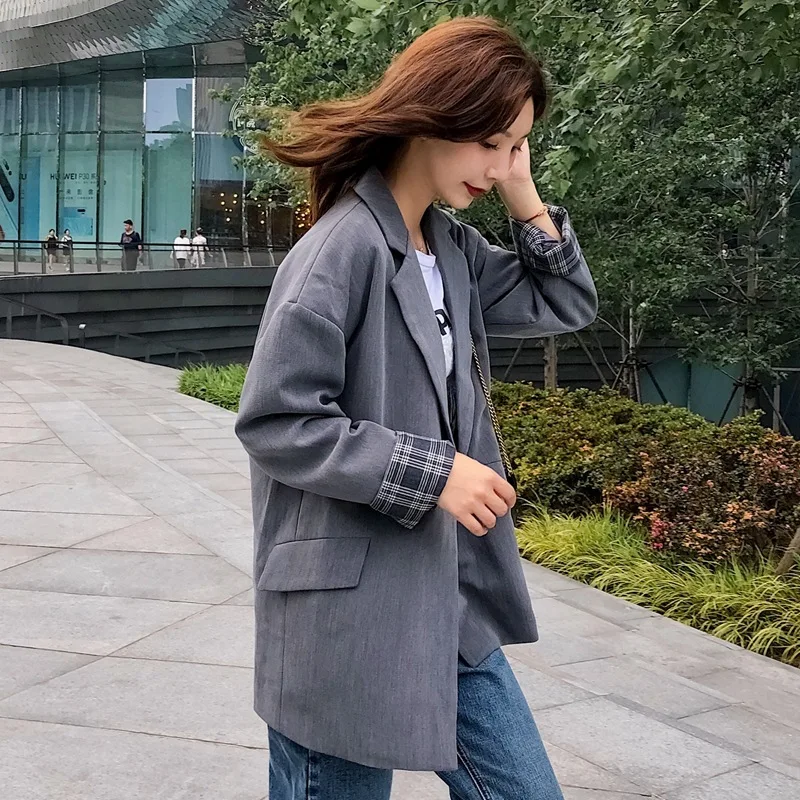 

2019 Spring And Autumn Suit Coat Women's Korean-style Students Casual Elegant Loose-Fit England Ventilation Network Red CHIC Sma