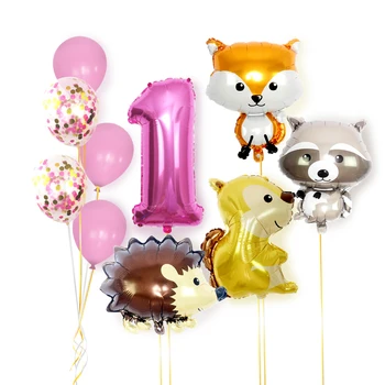 

10pcs Animal Foil Balloons Birthday Forest Party Decorations Number Helium Ballons Fox Hedgehog Squirrel Raccoon Baby Shower