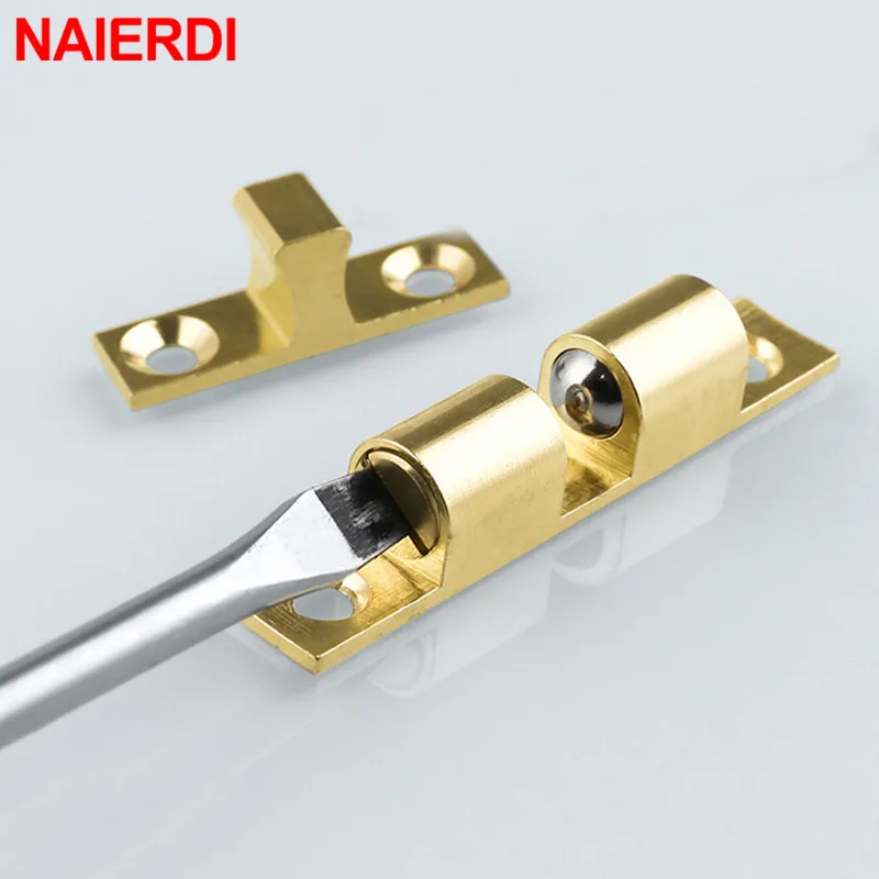 NAIERDI 2PCS Brass Door Stop Adjustable Cabinet Catches Double Spring Steel Ball Catch Latch For Wardrobe Furniture Fittings door catches cabinet door latch door stops cabinet door stop