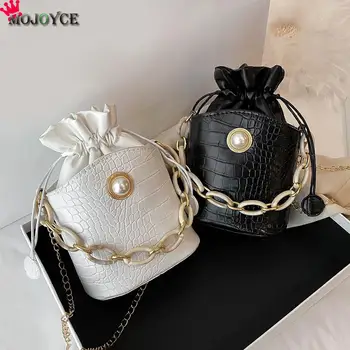 安い ファッション絶妙なショッピングバッグ女性巾着ショルダーバッグpuバケットアクリルチェーン小さなメッセンジャーハンドバッグ
