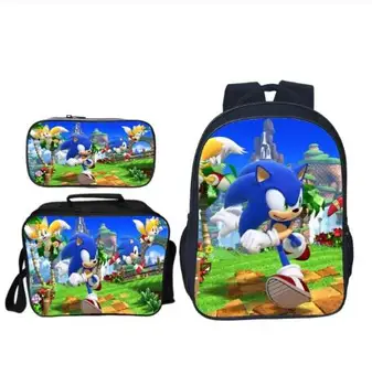 

3Pcs/Set Sonic Shadow Backpacks For Kids Cartoon Printed School Bags Boys Girls Primary Schoolbag Students Suit Backpacks Gifts