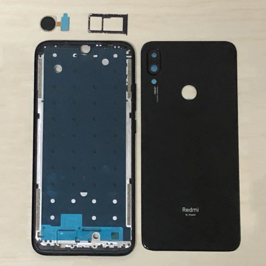Для Xiaomi Redmi Note 7/Note 7 Pro стеклянная задняя крышка батарейного отсека задняя дверь корпус+ средняя рамка поддержка LCD передняя
