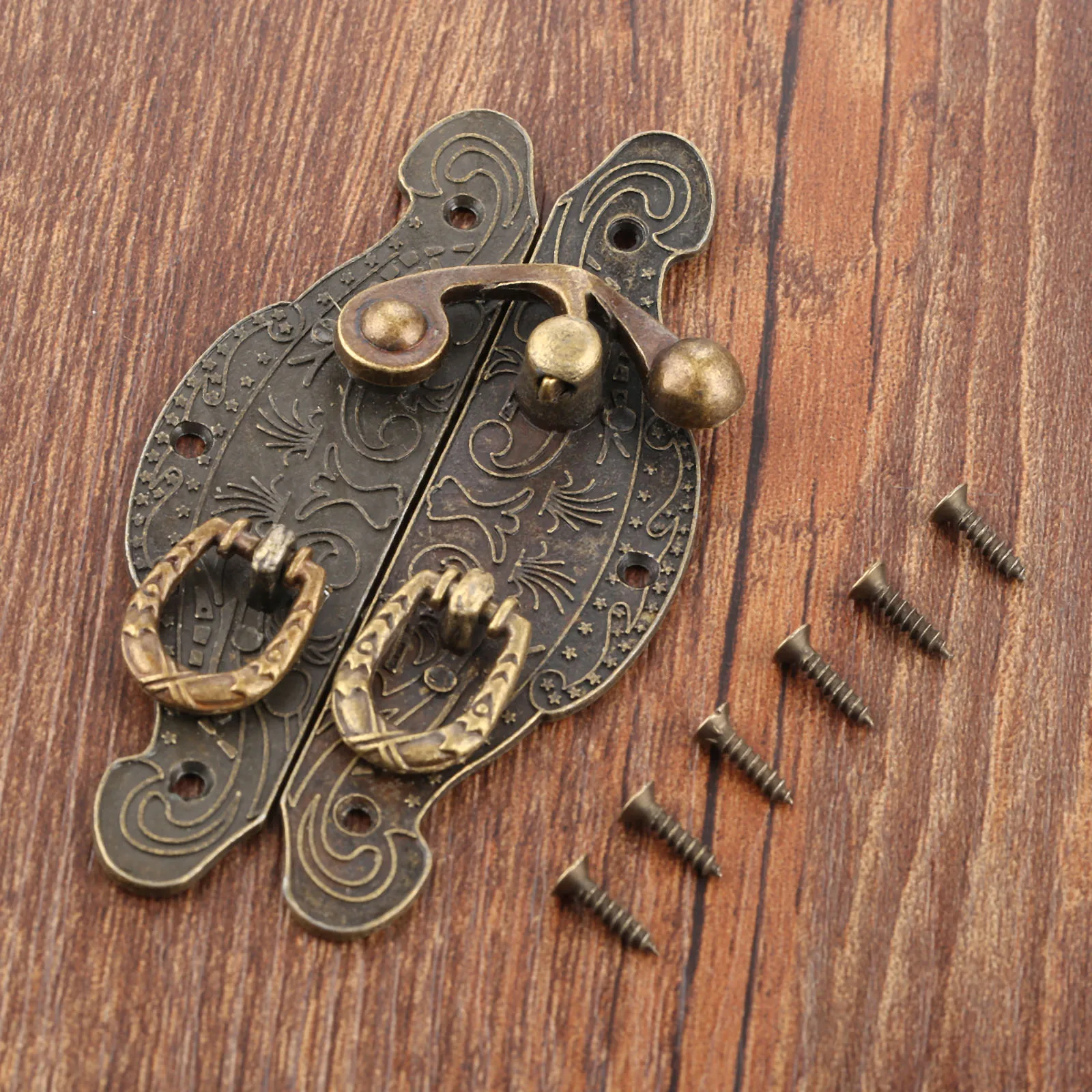 1PC Antique Box Latch Hasp Vintage Wooden Gift Box Toggle Lock Alloy Buckle Latch Hook Furniture Hardware Zinc Alloy 90*50mm