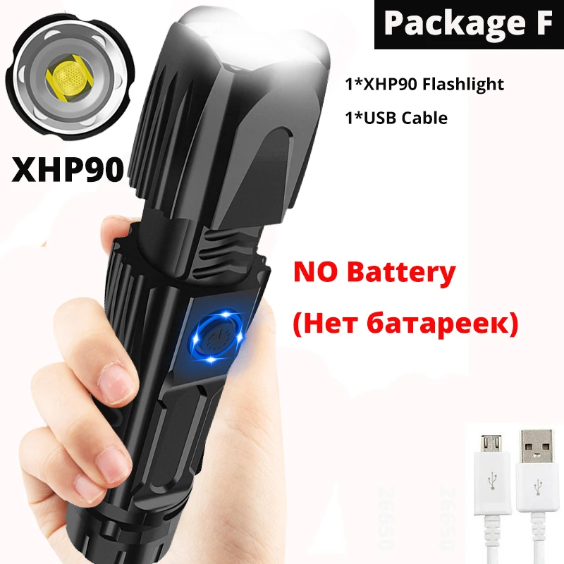 Package C-XHP90 Яркий xhp70.2 высокомощный перезаряжаемый светодиодный светильник-вспышка XHP90 lanterna тактический светильник 18650 или 26650 лампа для кемпинга и охоты - Испускаемый цвет: Package C-XHP90