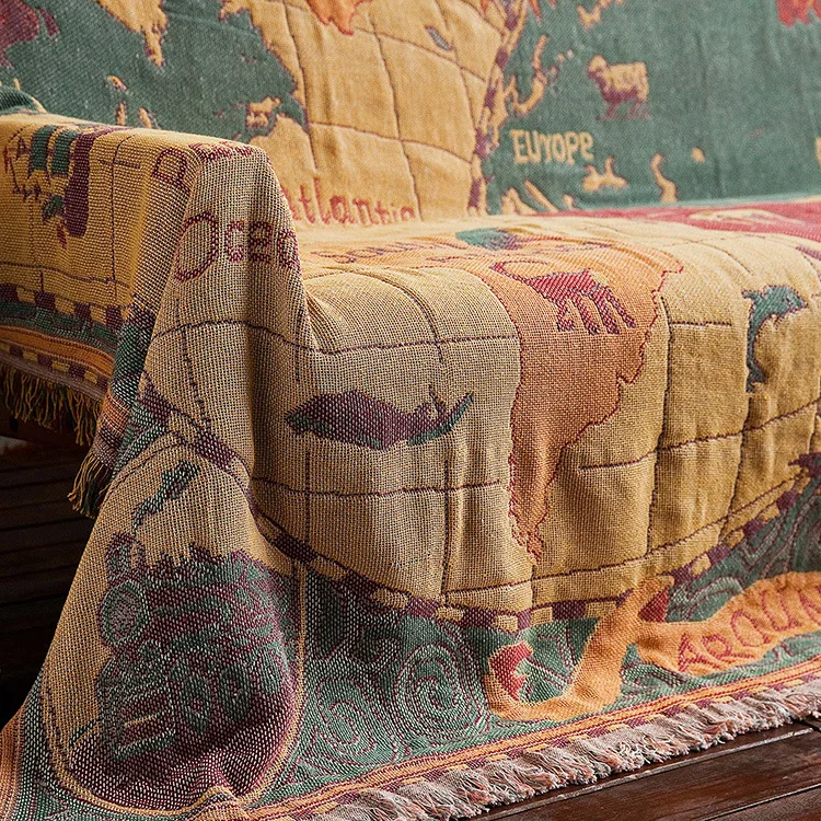 World Map Cotton Bohemian Plaids Blanket Multi-function Sofa Decorative Piano Cover Tapestry Cobertor Tassel Blanket