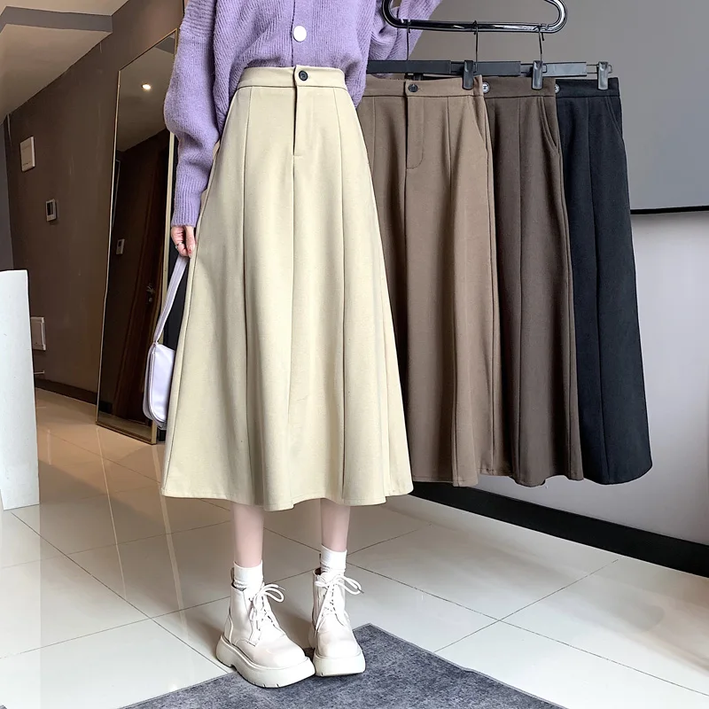 

Autumn and winter 2021 new medium length A-shaped tweed skirt black skirt women's high waist small skirt