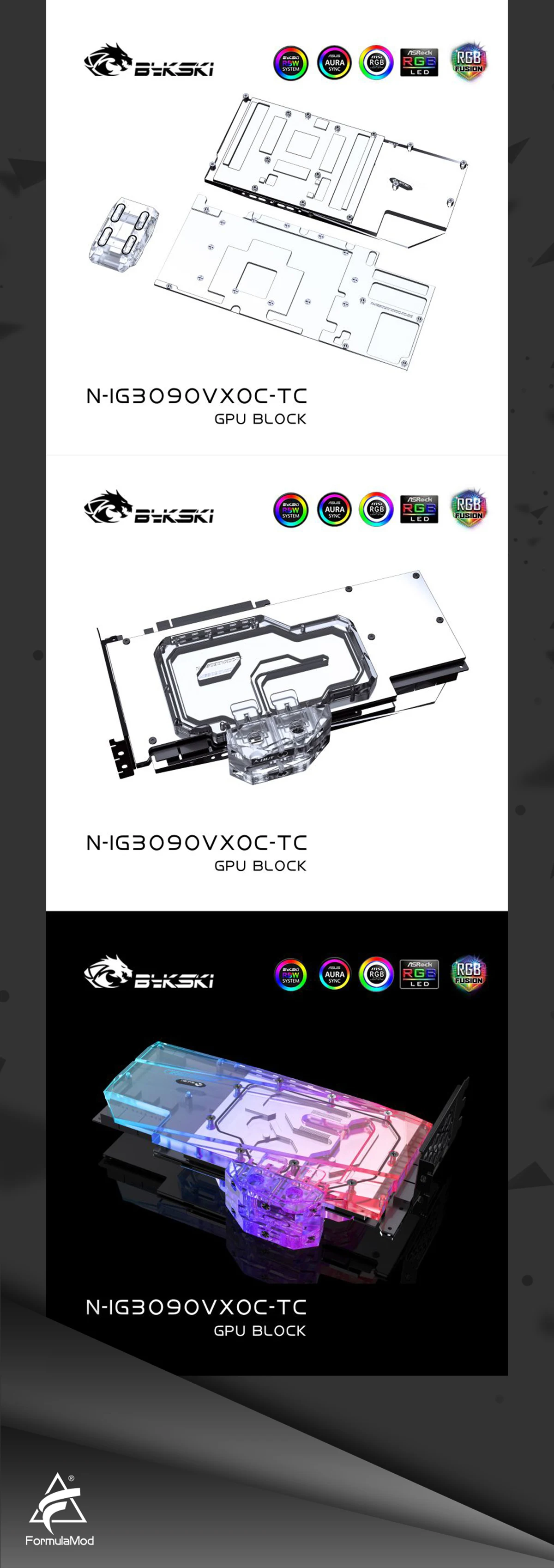 Bykski GPU Block With Active Waterway Backplane Cooler For Colorful iGame RTX 3090 3080Ti 3080 Neptune / Vulcan N-IG3090VXOC-TC