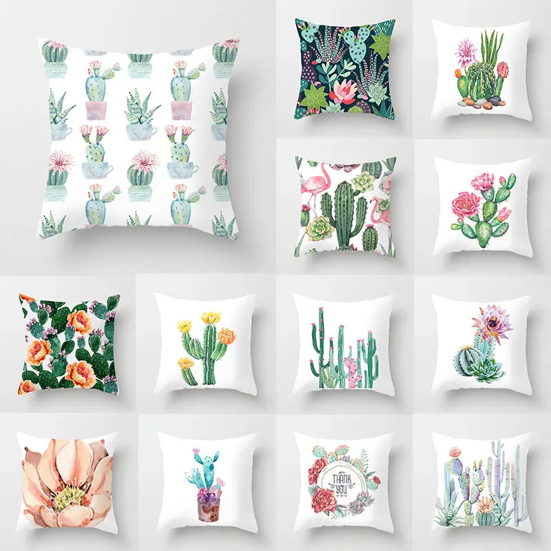 1PC Cactus Floral Print Cushion Cover Polyester Pillow Cases Throw Pillows Sofa Home Decor Pillowcase Decorative Pillow Covers