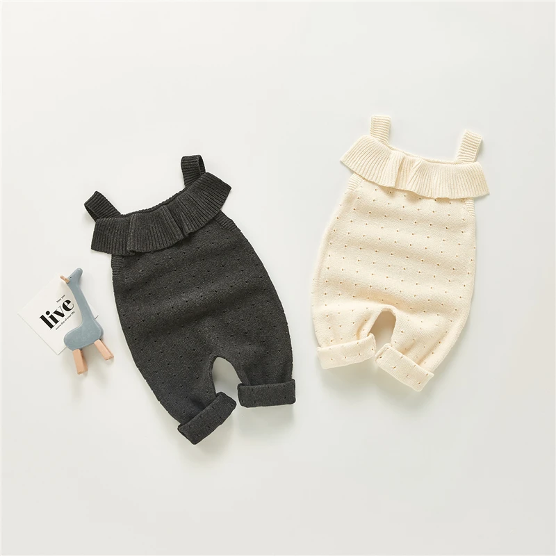 0-3Y Baby Knitted Jumpsuit for Newborns Casual Solid Strap Rompers Playsuits Spring Autumn Cotton Kids Clothes Girls Costumes cute baby bodysuits