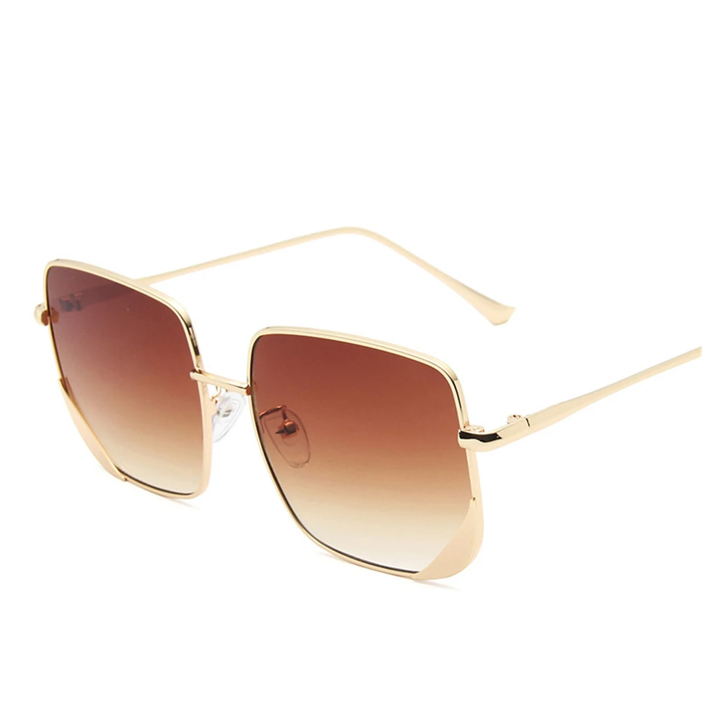 Gold frame brown Модные солнцезащитные очки для женщин с большим лицом, тонкие солнцезащитные очки, металлические классические корейские очки в коробке - Цвет линз: Gold frame brown