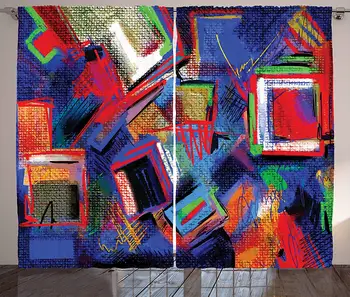 

Contemporary Curtains Abstract Hand Painted Style Composition Artistic Creativity Modern Living Room Bedroom Window Home Decor