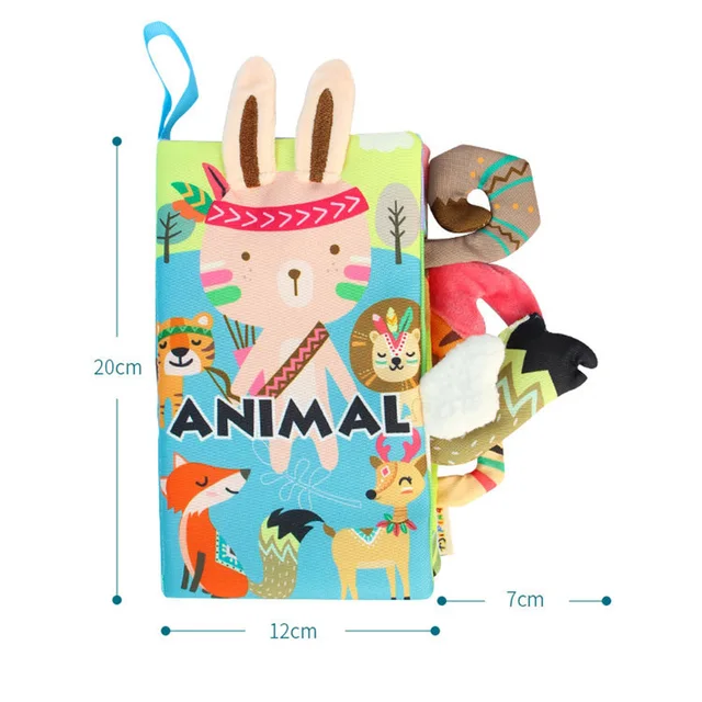 Baby Animal 3D Tails Cloth Book With Crinkle Paper BB Device Kids Early Development Interactive Car Stroller Toy For 0-36 Months 5