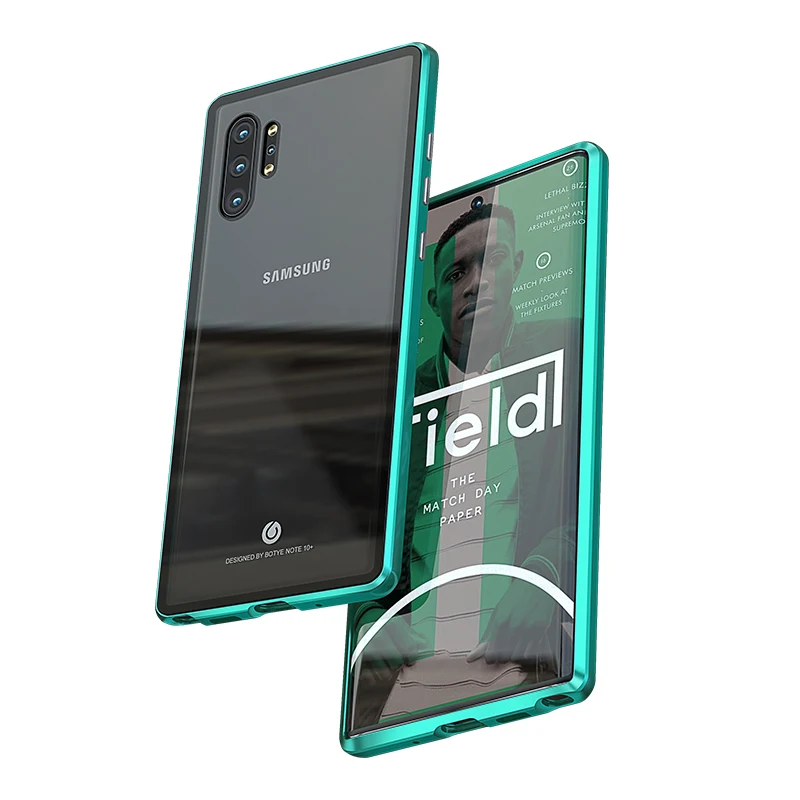 Magnetic Adsorption Phone Case For Samsung Galaxy Note 10 Plus Aluminum Bumper Frame Transparent Tempered Glass Full Cover Funda |