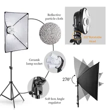 

Photo studio 50cm*70cm Softbox 100V-220V Lighting Box E27 4 in 1 Lamp Holder Soft Box with 2m Light Stand photography Kit