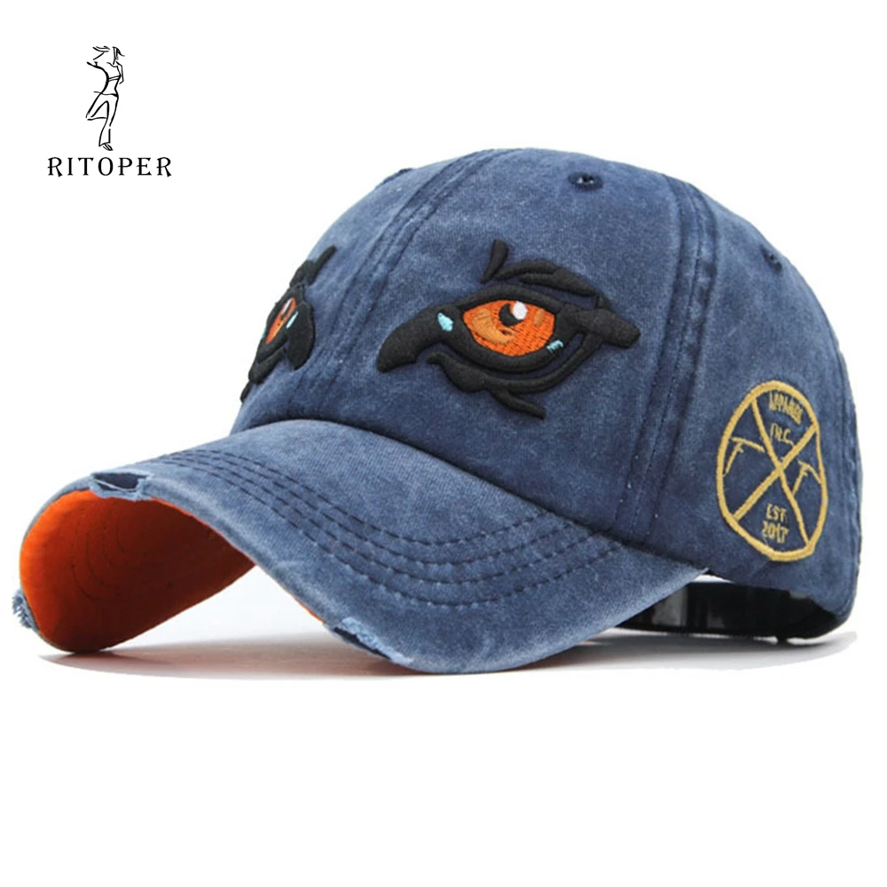 

RITOPER Snapback Cap Embroidery Cartoon Baseball Caps Monster Eyes Pattern Hat Wash Vintage Casual Men's Casquette Gorras Women