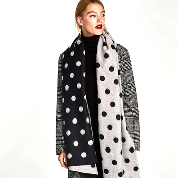 

ZA New Autumn and Winter Scarf Dot Double-sided Two-color Ladies Warm Fashion Shawl Scarf Winter Gift Wholesale Hot Sales