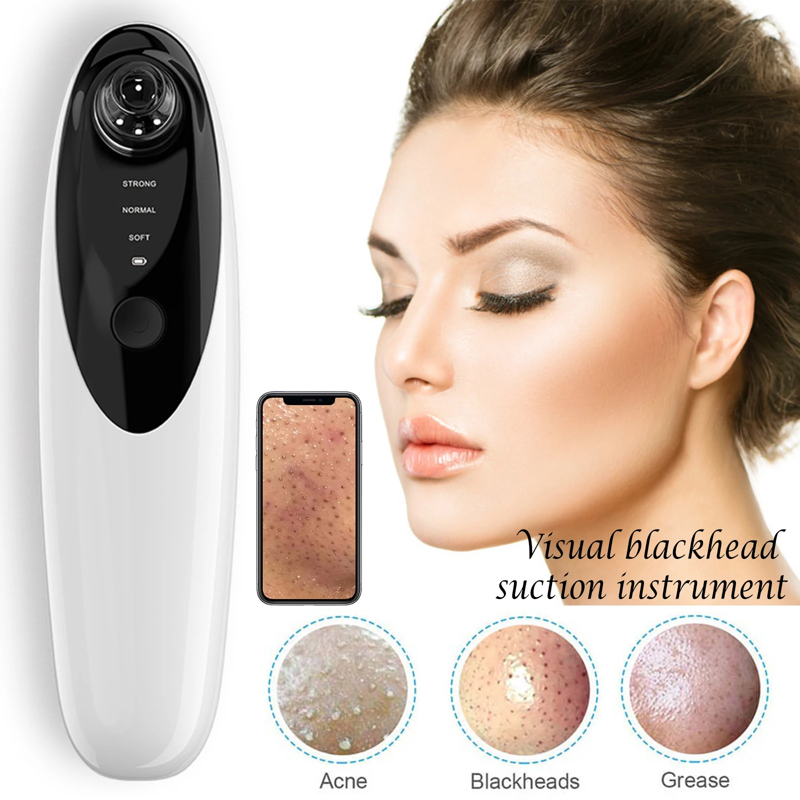 US $27.79 High Quality Visual Electric Blackhead Suction Instrument With Silicone Tip Blackhead Remover Household Pore Cleaner
