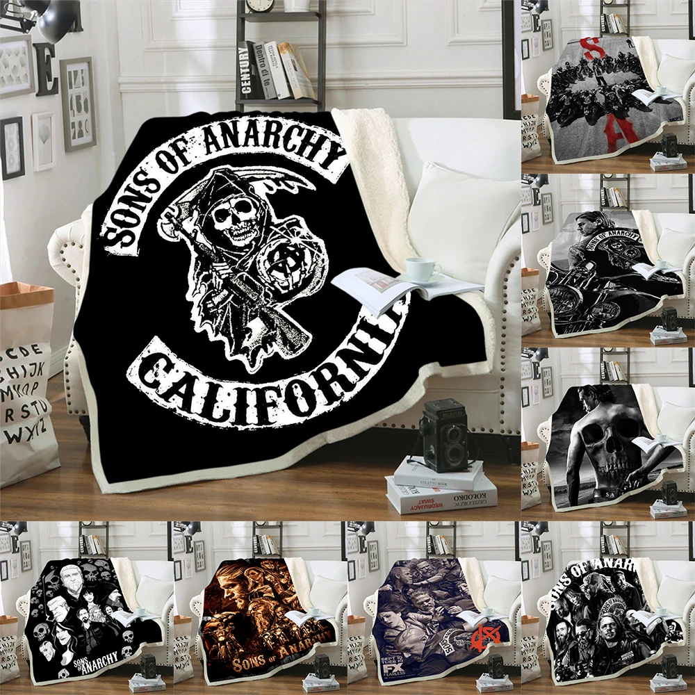 Sons Of Anarchy Fluffy Blanket Sherpa Fleece Bedspread Blanket Vintage Bedding Square Picnic