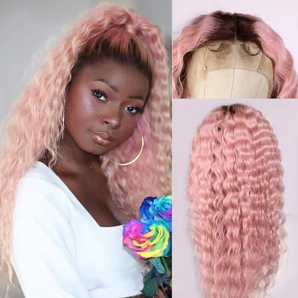COLODO 13X4 Lace Front Roze Human Hair Pruik Met Korte Wortels Braziliaanse Ombre Krullend Menselijk Haar Pruik Remy bruin Kant Pruiken voor Vrouwen COLODO 13X4 Lace Front Roze Human Hair Pruik Met Korte Wortels Braziliaanse Ombre Krullend Menselijk Haar Pruik Remy bruin Kant Pruiken voor Vrouwen