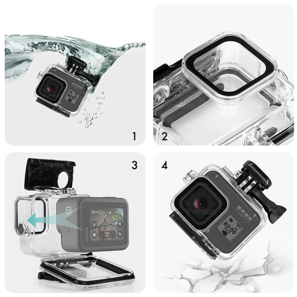 Водонепроницаемый чехол Vamson для Gopro Hero 8 7 6 5 черный Чехол 45 м подводной камеры