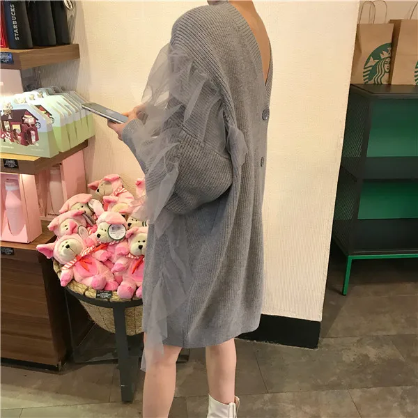 WHITNEY WANG осень зима мода уличная сетка оборки лоскутное кардиган женский джемпер pull femme кардиганы