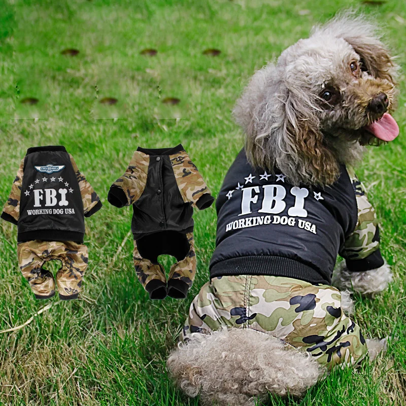 Военные камуфляжные комбинезоны FBI, плотная одежда для четвероногих собак, зимний костюм для щенков, куртки для питомцев, пальто для чихуахуа, Мопса