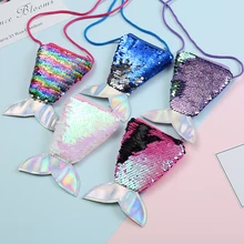 Креативный Детский кошелек с блестками для маленьких девочек, кошелек с рисунком русалки, милая сумка на плечо для девочек