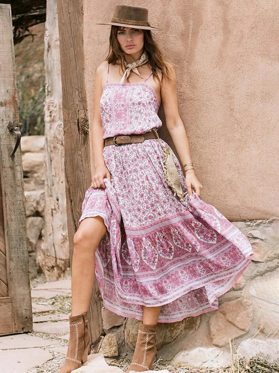 

2019 Summer Women Floral Printed Maxi Dress Sleeveless Sexy Spaghetti Strap Loose Long Dress Casual Vintage Boho Beach Dresses