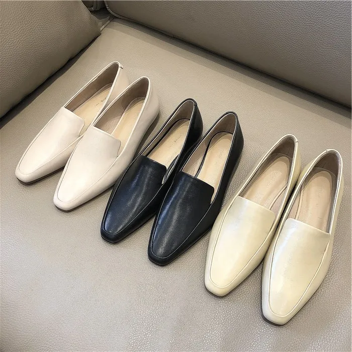 

2019 Spring New Style Flat Heel Single Shoes Square Head Flat Simple Versatile Genuine Sheep Skin Shoes Shallow Mouth Single Sho