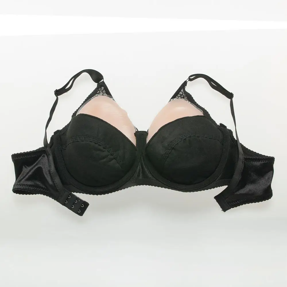Black bra and breast Идеальный Трансвестит грудь бюстгальтер набор 1200 г/пара Классическая КАПЛЕВИДНАЯ силиконовая грудь форма+ красивый кружевной атласный карман бюстгальтер - Цвет: Black bra and breast