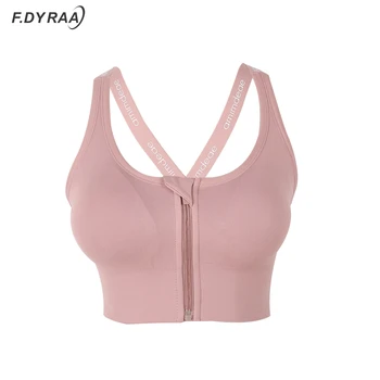 F DYRAA Front Zipper Sports Bra Sexy Women Solid Yoga Tank Crop Top Fitness Push