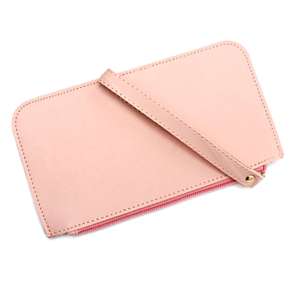 11.11 Casual Solid Color Zip Handle Double Layer Long Wallet Purse Clutches Phone Bag Christmas gift pochette кошелек женский - Цвет: Розовый