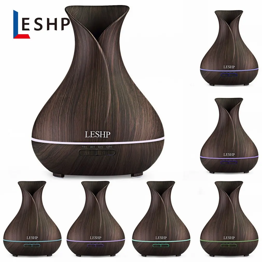 400ml Wooden Aroma Essential Oil Diffuser Ultrasonic Air Humidifier with Wood Grain Electric LED Lights Aroma diffuser for home
