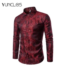 Мужские свадебные рубашки с цветочным принтом, Повседневная рубашка с длинным рукавом, официальные рубашки для мужчин, Chemise Homme S-3XL