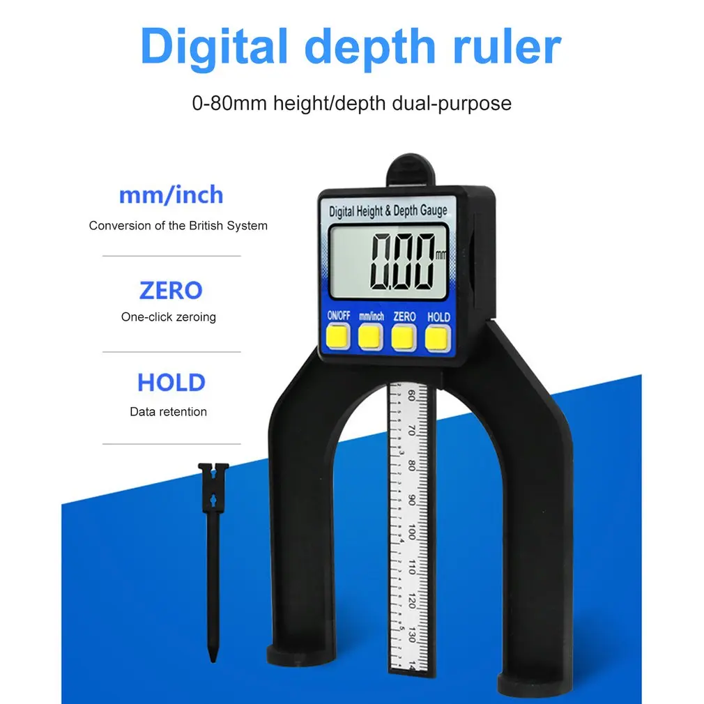 0-80 мм lcd Цифровой измеритель глубины деревообрабатывающие Штангенциркули измерительные инструменты для измерения высоты Магнитная самостоящая апертура